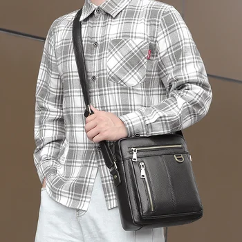 ежедневни кожена чанта-месинджър мъжки чанти от телешка кожа с централен слой, 11-инчовата чанта за ipad през рамо