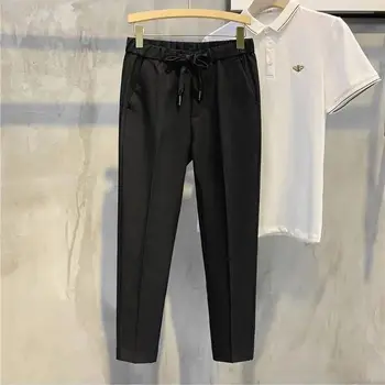 Костюм Мъжки Панталони за отдих прави с драпировкой в девет точки на Корейската Класическа мода Бизнес Ежедневието на Обикновен Панталони за официални събития Мъжки H166