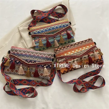 Чанта през рамо с пискюли, богемные геометрични мотиви, чанта-месинджър, преносими дамски чанти през рамо за пътуване на открито