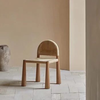 Ретро стол за хранене от масивно дърво, сплетен от въже, с една седалка, Минималистичная Дизайнерска облегалка в кремовом стил, мебели за дома Cadeira