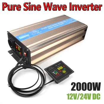 Чиста синусоидална инвертор 12V 24V 2000W Автономен микро Слънчев инвертор 110V 220V преобразувател на LCD панела за управление на USB конектор