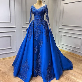 Сватбени рокли KADIER NOVIAS с дълги ръкави кралския син цвят 2022 с пола Сватбена рокля с перли и мъниста Vestidos De Новия