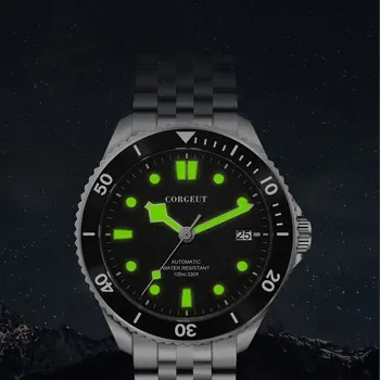 Марка Corgeut NH35 нажежен Водоустойчив механичен автоматичен луксозен стомана каишка Модерен мъжки часовник от кожа