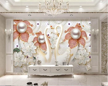 Обичай висококачествени 3D тапети луксозни бижута и диаманти бял лебед 3D tv фонова стена в хола 3D тапети Beibehang