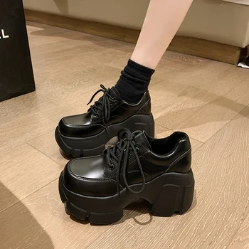 Дамски Обувки в Черен цвят, Върху плоска подметка, Есенен Дамски Обувки Modis В Британския Стил, Ежедневни Маратонки-Сабо На платформата, Есен Нова Елегантна Рокля 2023 C
