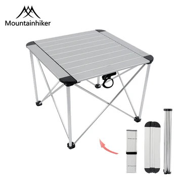 Сгъваема маса от алуминиева сплав MOUNTAINHIKER сребрист цвят, преносим квадратен плот 60 см, ультралегкий походный масата за пикник на открито.