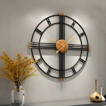 Модерни прости стенни часовници, декорация на стените на ресторанта в скандинавски стил, Железни нагръдници часовници 60 см, Творчески тихи часове, за да украсят дома