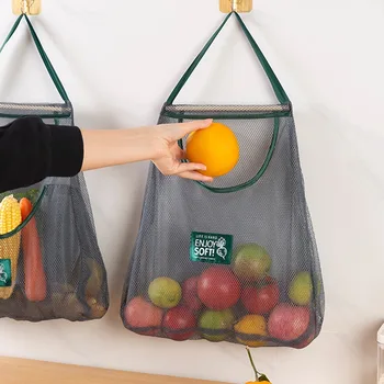 За многократна употреба с кухненски окачен мрежест чувал, мрежест чанта за съхранение на плодове и зеленчуци в домашни условия за джинджифил, чесън, картофи, лук, кухи мрежест чанта
