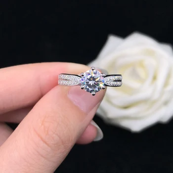 Положителен резултат от теста на 1 карат D VVS1 Пръстен с муассанитовым диамантен пръстен годежен пръстен за жени от бяло злато 18 карата бижута AU750 звездното пръстен