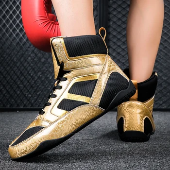 Спортни обувки за бокс, дамски обувки за защита на краката, мъжки обувки за борба с високо берцем, дишащи обувки за професионална тренировка