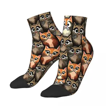 Навсякъде котки, сладки чорапи до глезена на крака, мъжки и женски есенни чорапи в стил хип-хоп