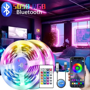 20M 5V Wifi Led Strip Light RGB 5050 Bluetooth Luces Нажежен Гъвкави Led Диод Украса Телевизор за Хола Лентово Осветление