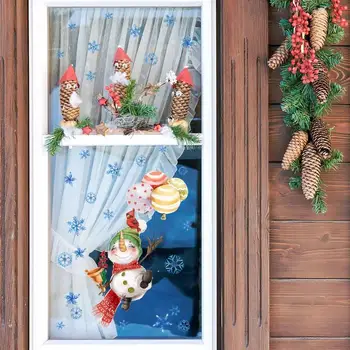 Коледни стикери във формата на снежинки, зимни декорации за прозорци, стикери за стена, Мультяшная коледна тема Зима