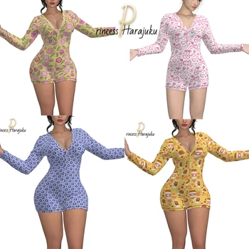2020 Нови летни Разноцветни Модни дамски пижамные комплекти, едно парче костюми, Пижами, гащеризони с анимационни принтом, Комплект пижам, Домашно облекло S-2XL