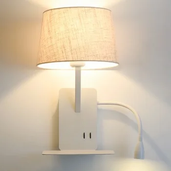 Прост стил С USB ключ, модерни led стенни лампи, нощни светлини за четене, текстилен лампа, желязо стенни аплици, домашно осветление.