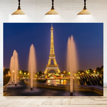 Красив фон за фото студио на площ от Айфеловата кула в Париж, подпори за нощно гледане на Париж, на потребителя, на фона на стени, банер