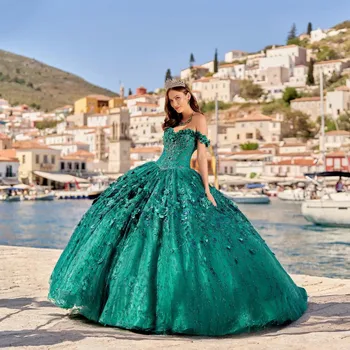 Буйни буйни рокля Топка рокля с открити рамене Тюлевые апликация Mexican Sweet 16 рокли Charro 15 Anos