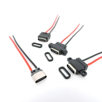 1/2/5x водоустойчив USB Type-C 3.1 2-Пинов мъжки USB C Изход Заваряване кабел за зареждане Конектор кабели 180 ° 90 ° За ремонт със собствените си ръце W