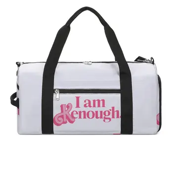 Спортна чанта I Am Kenough розов цвят, пътни, спортни чанти, мъжки дизайнерски аксесоари за фитнес, реколта чанта за фитнес, водоустойчива чанта