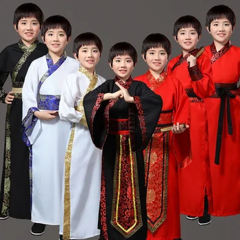 Китайски копринен халат Костюм Boyls Детско Кимоно Hanfu Китайски Традиционен Ретро Етнически Студентски танцов костюм на войн Hanfu комплект