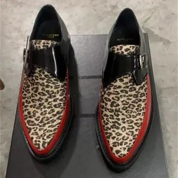 Снимка Естествена Кожа Кожа Леопардовая Платформа Корейски Мъжки Обувки И Дизайнерски Луксозни Ботильоны Botas