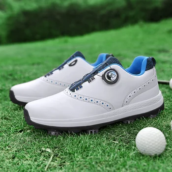 Нова професионална мъжки обувки за голф, мъжки маратонки за голф с превръщането закопчаване, водоустойчив градинска обувки за голф на трева, мъжки маратонки с шипове за голф