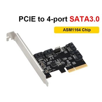 Карта за разширяване на PCIE X4 4 порта SATA3.0 Карта адаптер PCIE3.0 с чип ASM1164 Карта за разширяване на PCIE bootable на SSD-диск SATA