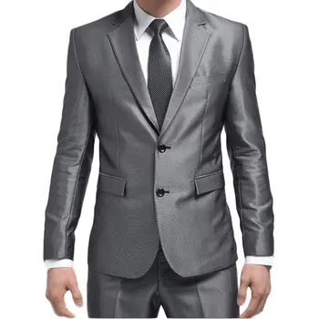 2021 Нов мъжки костюм, сатен, Модерен мъжки тънък бизнес костюм в две копчета с панталони, маркови сватбени костюми (яке + панталон + вратовръзка)