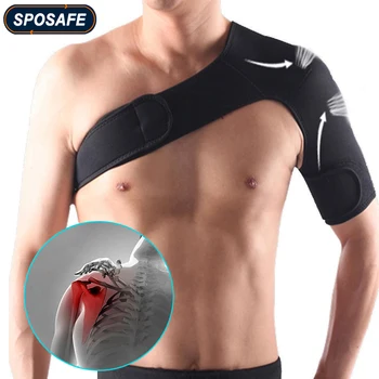 SPOSAFE Регулируем спортен грижа в салона с поддръжка на едно рамо, превръзка за гърба, защитен ремък, накладки за колан, Черна превръзка от неопрен За мъже и жени