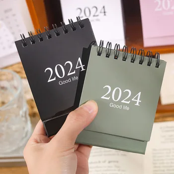 Нов Мини Настолен Календар 2024 година, Сладък Цветен Календар Моранди със стикери, Списък на Дневните си цели, Списък със задачи за Домашния Офис