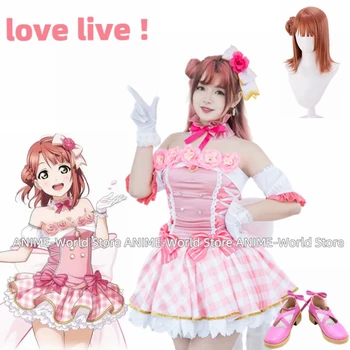 Love Live Нидзигасаки Уэхара Аюму Соло етап тоалети, рокля от аниме, костюми за cosplay, Обувки, Перука