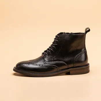 Модерен бизнес обувки мъжки луксозни от естествена кожа 2023 Зимни дизайнерски ботильоны ръчно изработени Елегантни мъжки обувки за сватба-броги