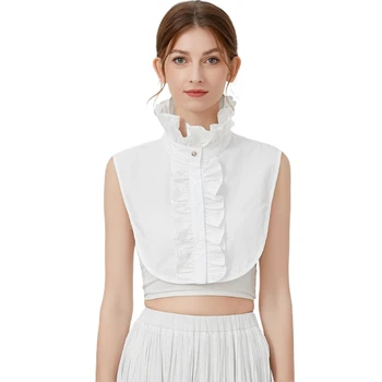Дамски Елегантни Реколта Свалящ се носи етикет за услугата риза с яка-макет във викториански стил и рюшами, Бяла риза-кратък палта, Офис Дамска блуза Dickey D5QB