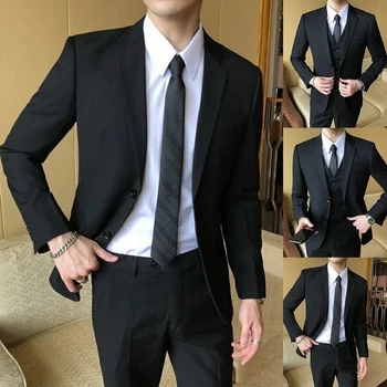 Нов костюм Homme, популярна дрехи, луксозен мъжки костюм за партита, смокинг младоженеца обикновена разтоварване, комплект Яке + панталон + елек + вратовръзка
