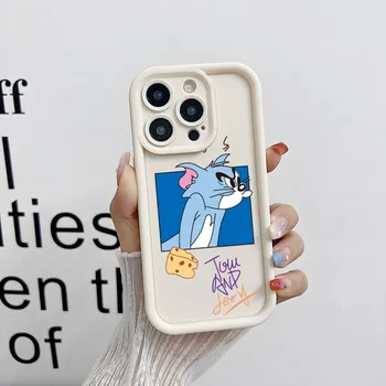 Двойката J-JerryS Mouse Tom Cat Калъф За Телефон Xiaomi Poco X3 X4 X5 Redmi 12 11 Note 10 Lite Мека Проста Однотонная Matte Двойка