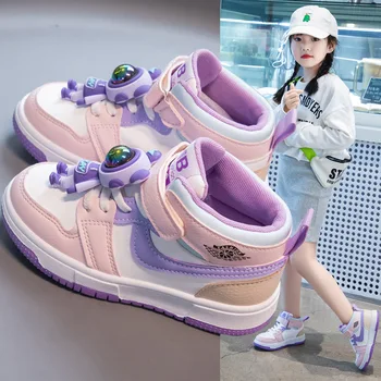 Детски спортни обувки Есен 2023, нова мода и модни ежедневни обувки на мека плъзгане подметка, тази тенденция обувки с висок берцем