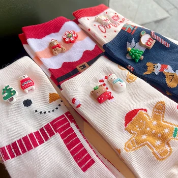 Коледни чорапи за мъже и жени, зимни чорапи, дебели памучни чорапи, с хубави Дядо Коледа, снеговиком, чорапи с анимационни мечка.