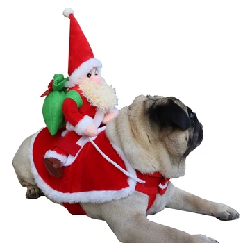 Коледен костюм на Куче, езда на Дядо Коледа, Забавно куче, Коледно облекло, Празнични дрешки за домашните котки, Облекло за Хелоуин, коледа, коледни преобличане