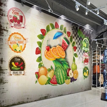 Фотообои Креативна стенопис с диня, портокал, плодове, креативни тапети тапети за супермаркет, плодов магазин, водоустойчив стикер