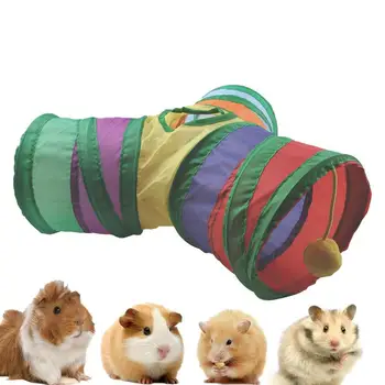 Сгъваема туннельная тръба за игри с котки рейнбоу цвят, 3-лентов туннельная тръба със заек, градинска играчка за домашни любимци, за хамстер, коте, кученце, зайче За