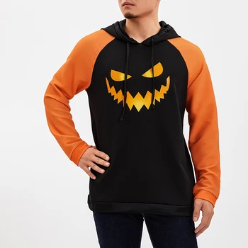Мъжки блузи на Хелоуин с принтом тиква лице, пуловер с дълъг ръкав, всекидневни спортни дрехи, Блузи, Есенни забавни качулки