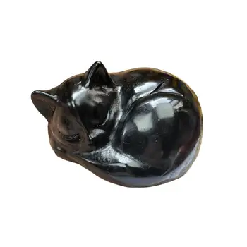 Бижу във формата на котка Рейки, статуетка на котка спи ръчно изработени фигурки от лечебни скъпоценни камъни за украса на офис, гладко полиране