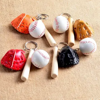 Мини-бейзболна ръкавица от три части, дървен ключодържател с бухалка, спортен ключодържател, кожа дървена верижка за ключове, бижута подарък за мъже и жени
