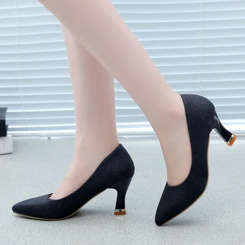 Пролетно-есенни нови дамски елегантни обувки на висок ток и класически обувки с фин нос и острата чучур с височина 6 см, професионални сватбени женски обувки