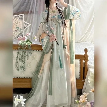 Ново женствена рокля Hanfu [Blue Sea hotel Jade], една част на полата-риза с дължина до гърдите с бродирани принтом за пролетно-лятната шаферките