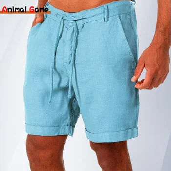 Летни модни мъжки ленени къси панталони Мъжки памучни плажни шорти New Wild Leisure Свободни обикновена шорти-карго за мъже Качулки