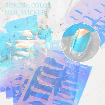 Стикер за нокти Aurora Лазерен прехвърляне на лед Готовият продукт от целофан 6 стилове 3D фолио за декорация на нокти Инструменти за маникюр Дизайн нокти