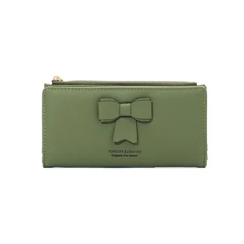 Корейската версия на модерния женски дълъг чантата, нов нишевый дизайн, сгъваем портфейл с лък, чанта за съхранение на карти.