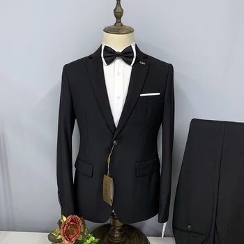 2023 Мъжки костюм, риза, Панталон, Модерен черно бельо костюм, Сватба на Младоженеца, кума, Абитуриентски, Ежедневни Бизнес костюм от 2 теми, Тънък