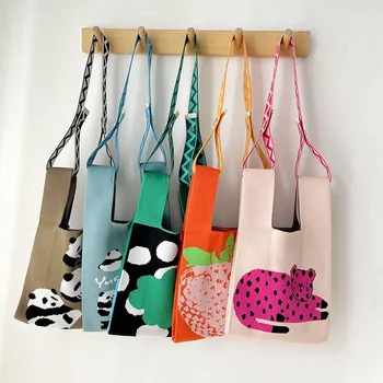 Чанта Дамски Корейската версия нишевого дизайн, вязаная чанта със сладък пандой, чанта за ръце, голяма чанта голям-тоут